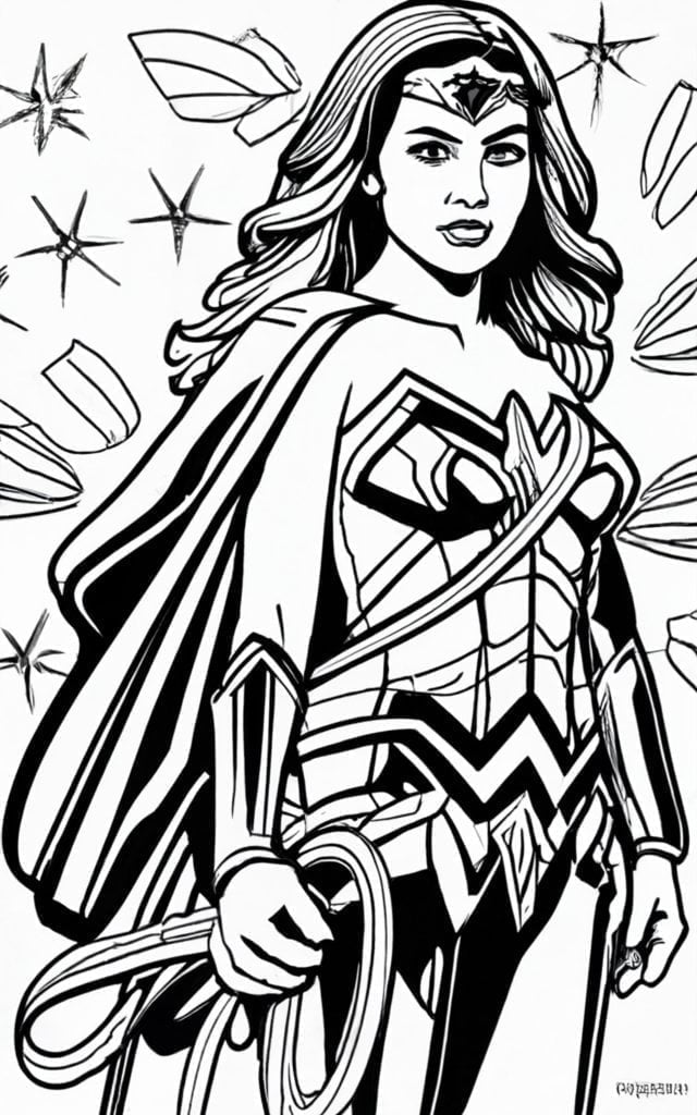 Wonder Woman Black and White - Printable Coloring Page - Dapet