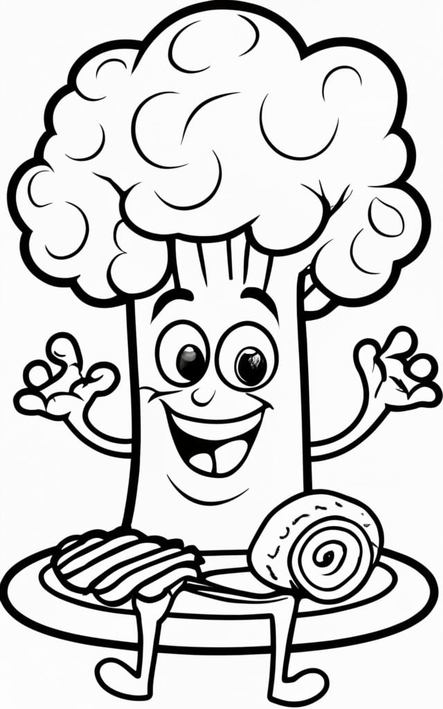 Happy Broccoli Coloring Pages for Kids
